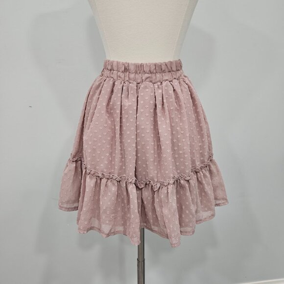 Simplee Swiss Dot Blush Pink Ruffle Mini Flare Short Length Polka High Skirt XS - Picture 5 of 7